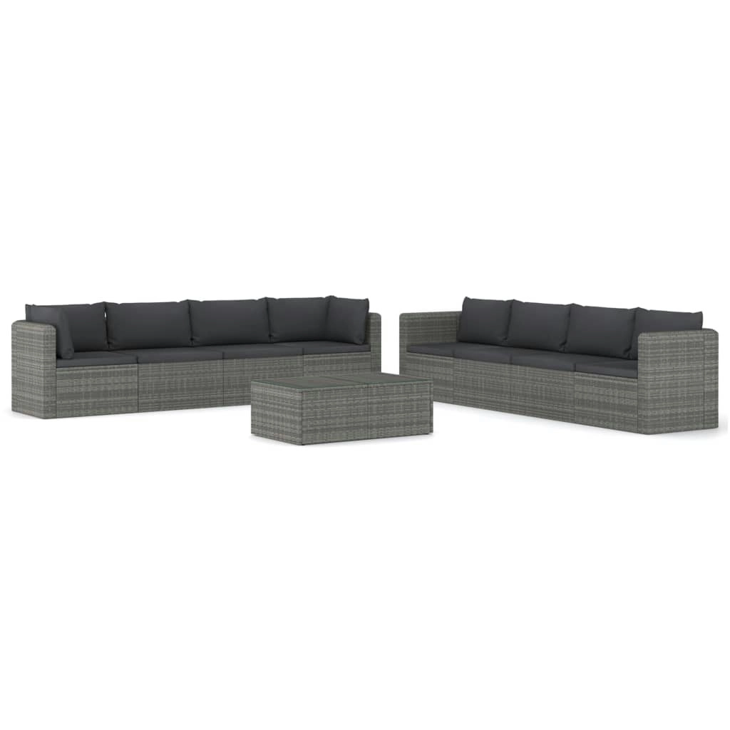 9 Piece Garden Lounge Set with Cushions Poly Rattan Grey 3059495