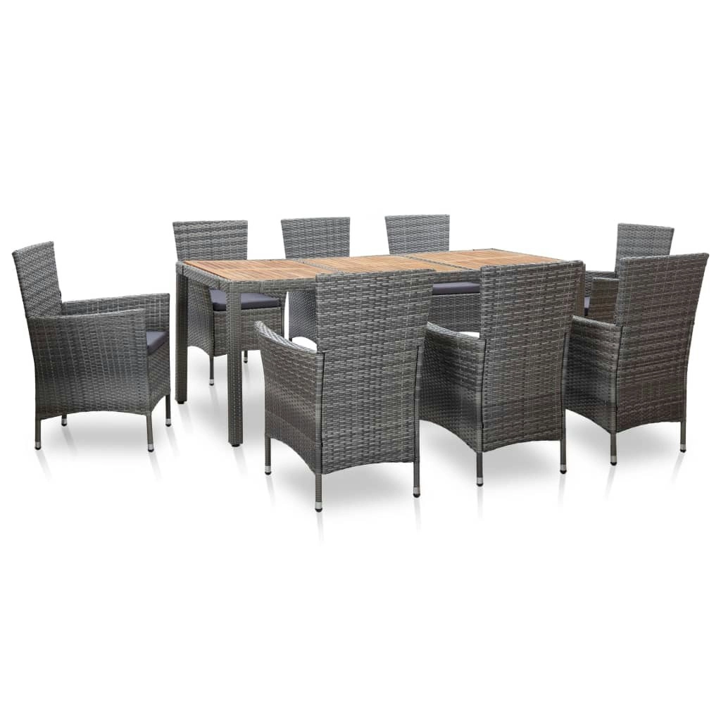 9 Piece Outdoor Dining Set with Cushions Poly Rattan Grey 46020