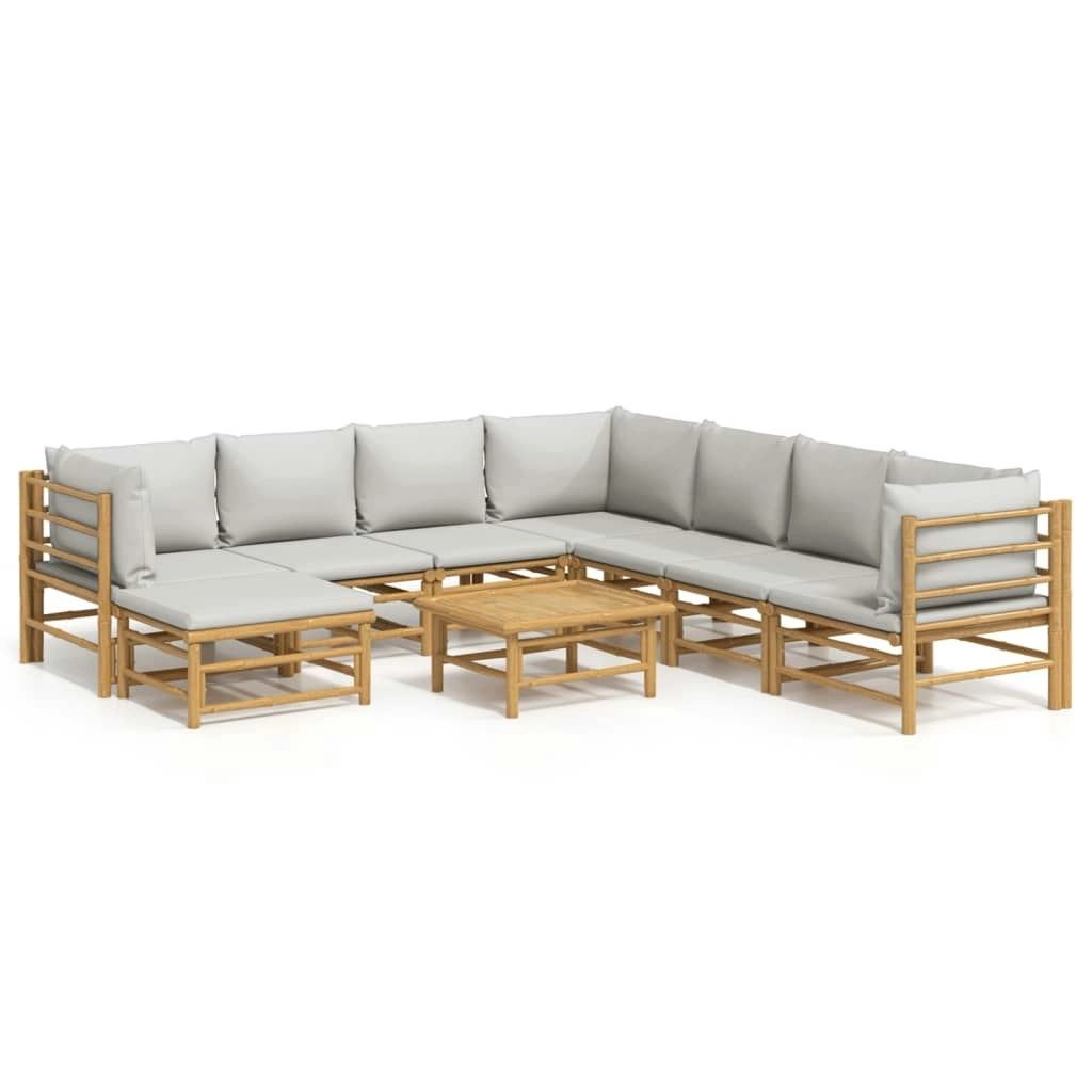 9 Piece Garden Lounge Set with Light Grey Cushions Bamboo 3155100