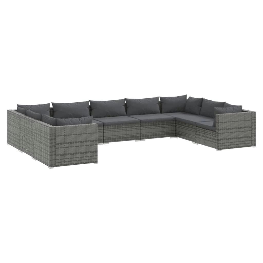 9 Piece Garden Lounge Set with Cushions Poly Rattan Grey 3101973