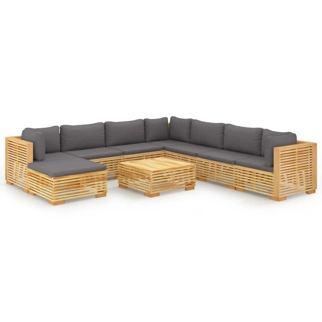 9 Piece Garden Lounge Set with Cushions Solid Teak Wood 3100890