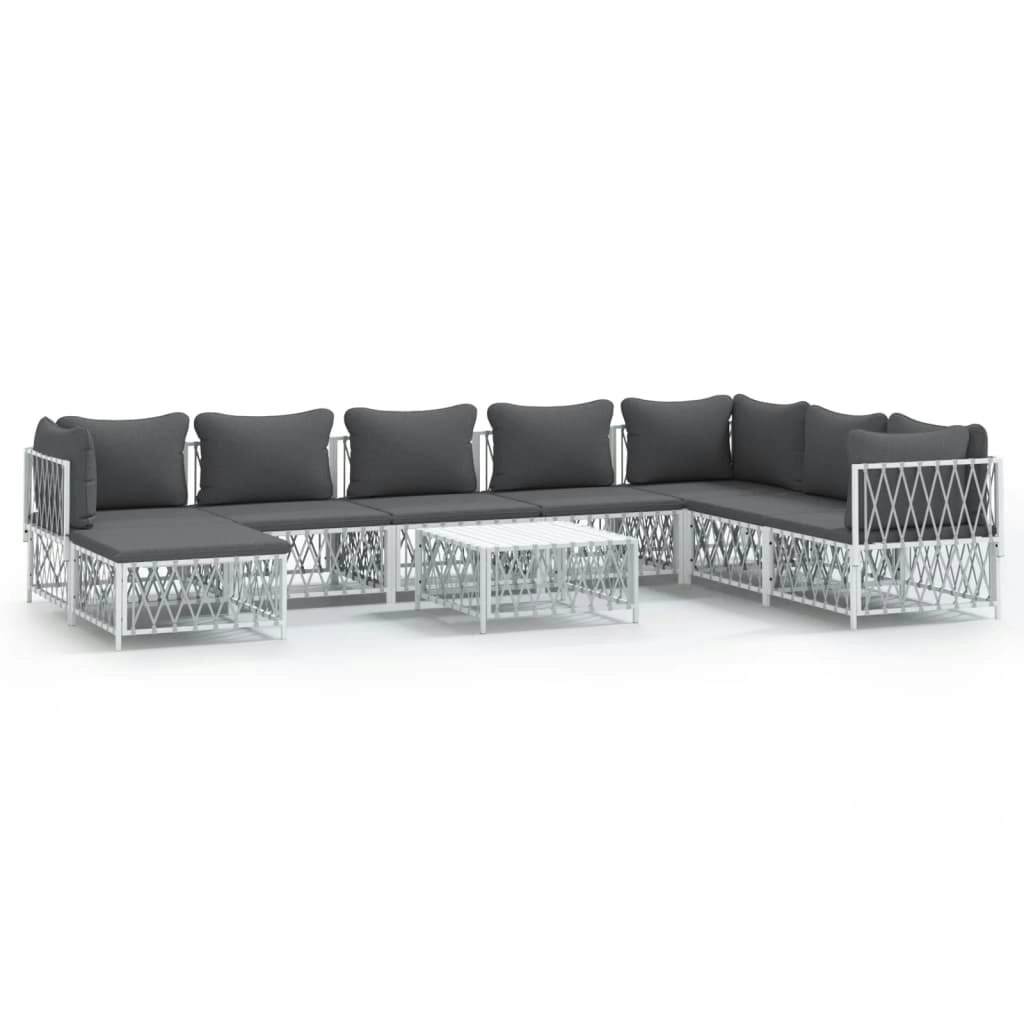 9 Piece Garden Lounge Set with Cushions White Steel 3186914