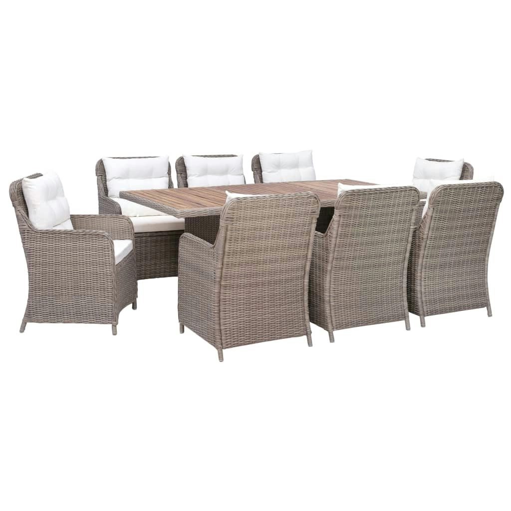 9 Piece Outdoor Dining Set with Cushions Poly Rattan Brown 3057801