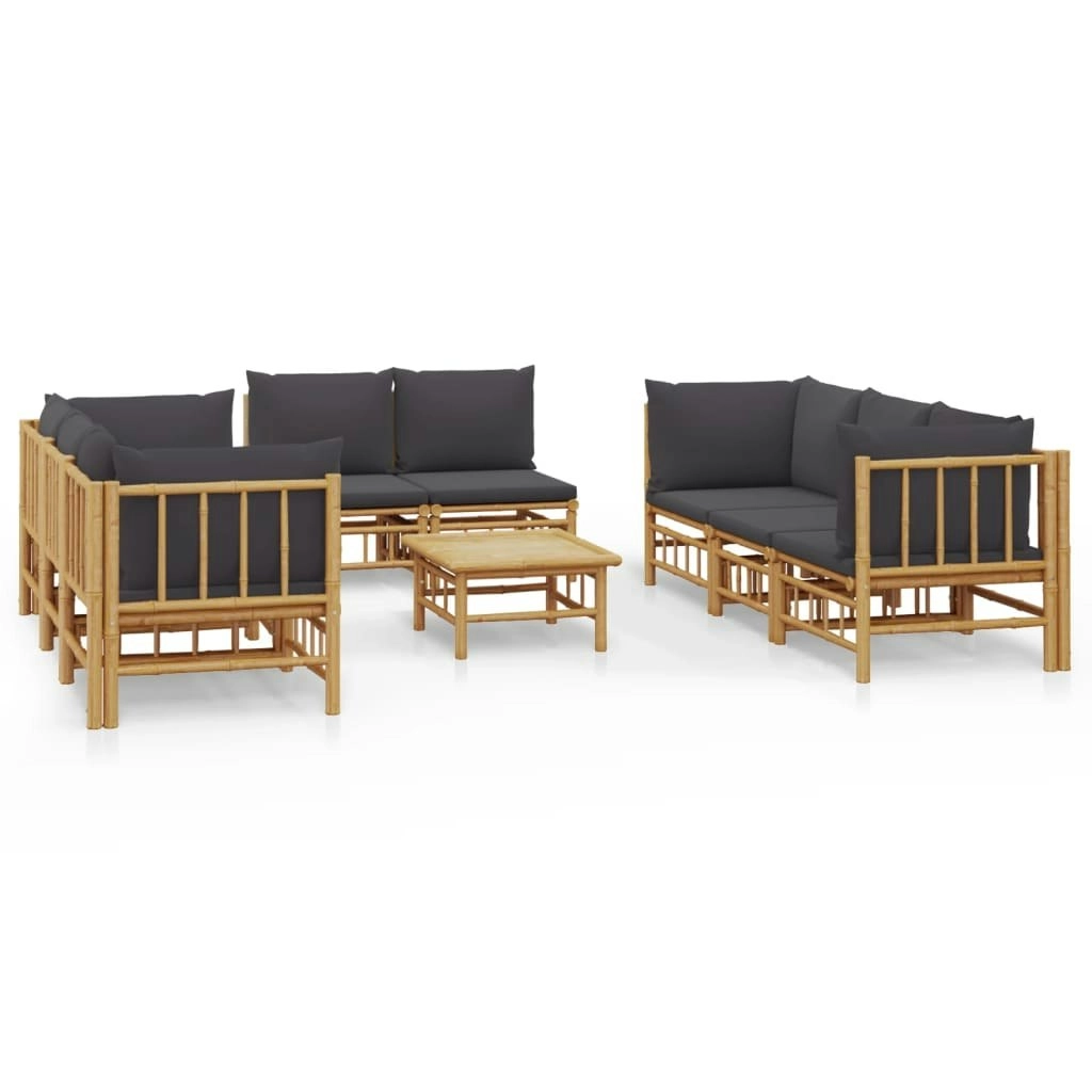 9 Piece Garden Lounge Set with Dark Grey Cushions  Bamboo 3155219