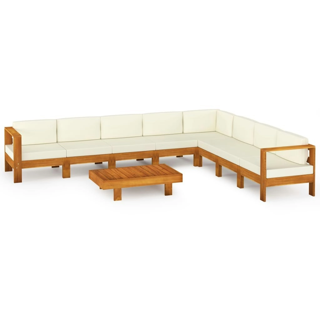 9 Piece Garden Lounge Set with Cream White Cushions Acacia Wood 3057943