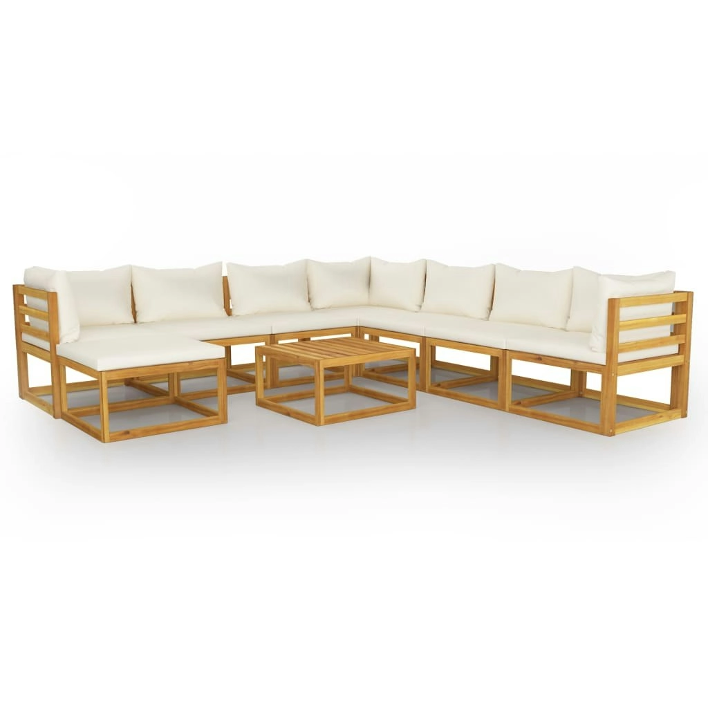 9 Piece Garden Lounge Set with Cushion Cream Solid Acacia Wood 3057651