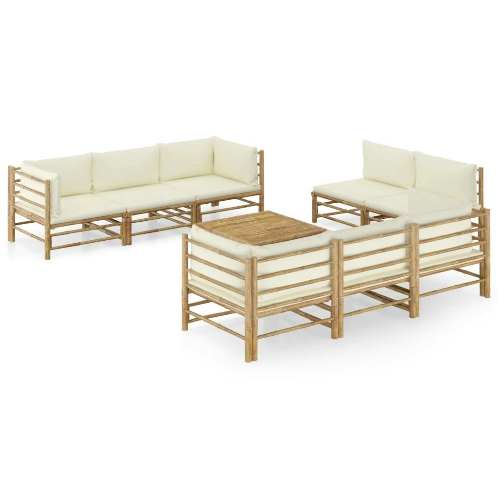 9 Piece Garden Lounge Set with Cream White Cushions Bamboo 3058211