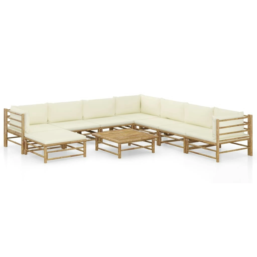 9 Piece Garden Lounge Set with Cream White Cushions Bamboo 3058229