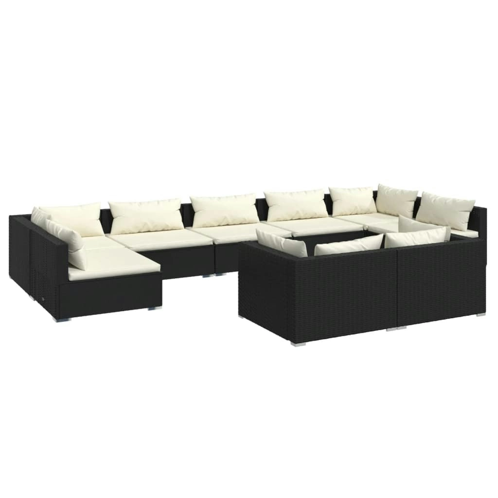 9 Piece Garden Lounge Set with Cushions Black Poly Rattan 3102055