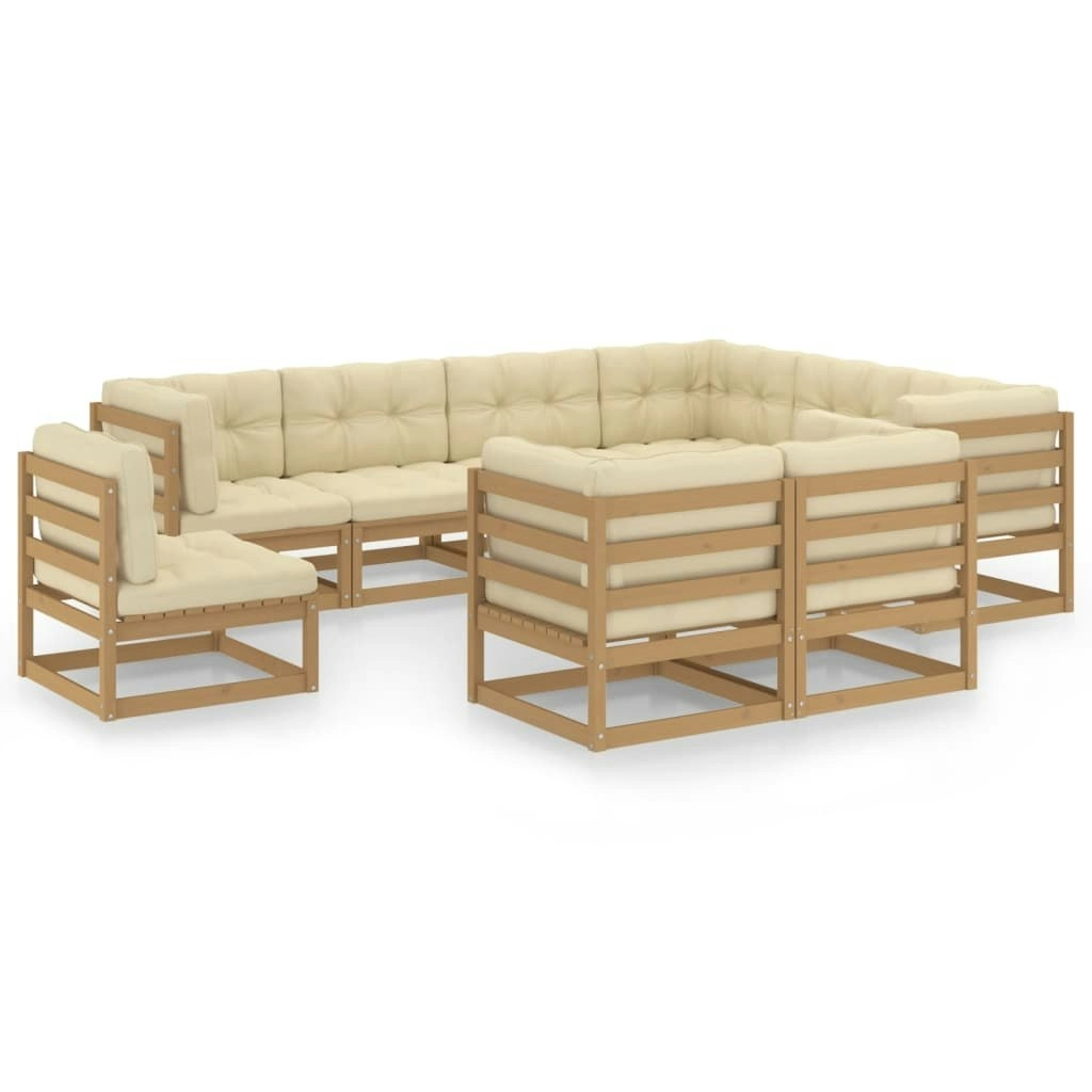 9 Piece Garden Lounge Set & Cushions Honey Brown Solid Pinewood 3076857