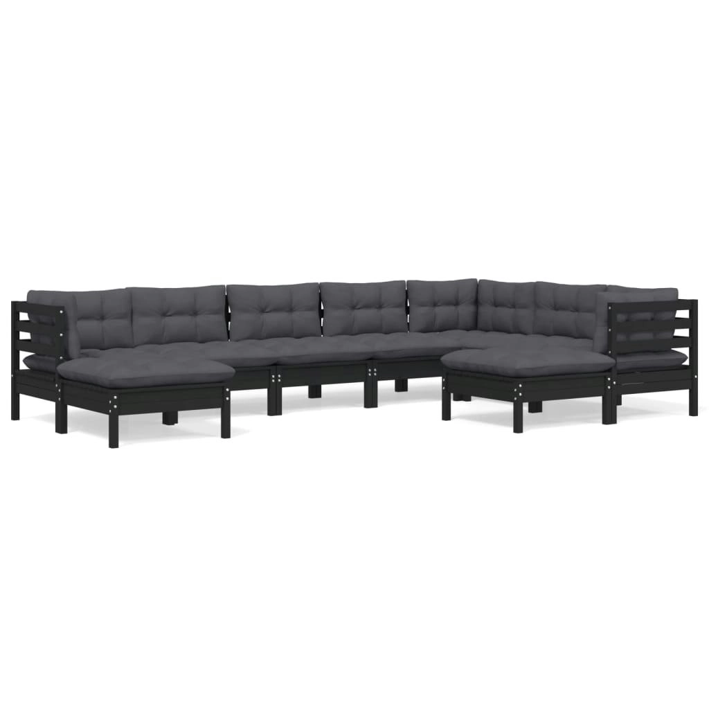 9 Piece Garden Lounge Set with Cushions Black Solid Pinewood 3096711