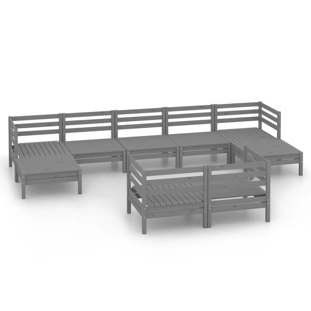 9 Piece Garden Lounge Set Grey Solid Pinewood 3083376