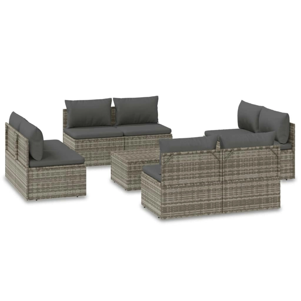 9 Piece Garden Lounge Set with Cushions Grey Poly Rattan 3157506