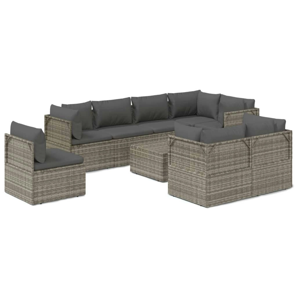 9 Piece Garden Lounge Set with Cushions Grey Poly Rattan 3157437