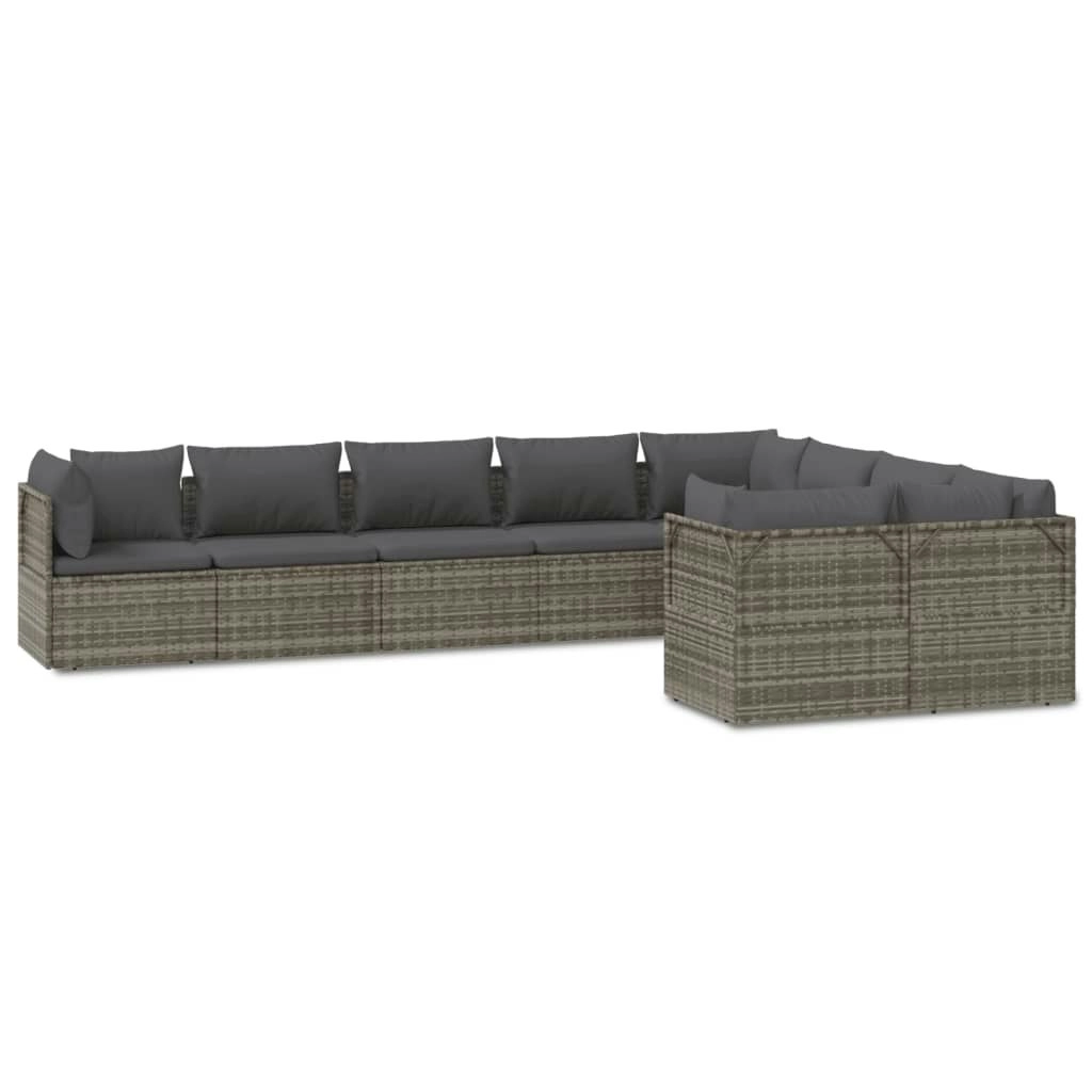 9 Piece Garden Lounge Set with Cushions Grey Poly Rattan 3157489