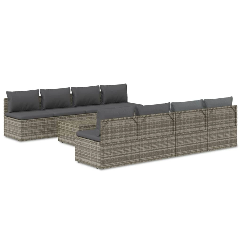 9 Piece Garden Lounge Set with Cushions Grey Poly Rattan 3157485