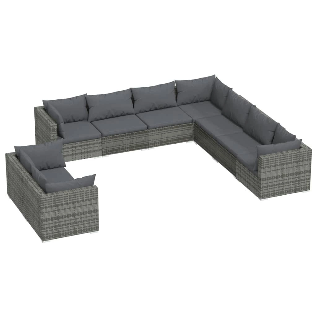 9 Piece Garden Lounge Set with Cushions Grey Poly Rattan 3102501