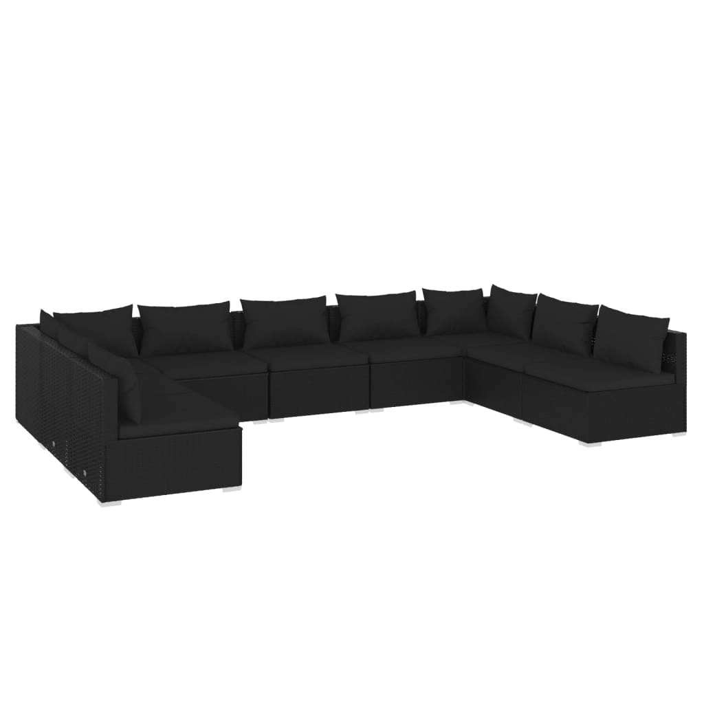 9 Piece Garden Lounge Set with Cushions Poly Rattan Black 3101904