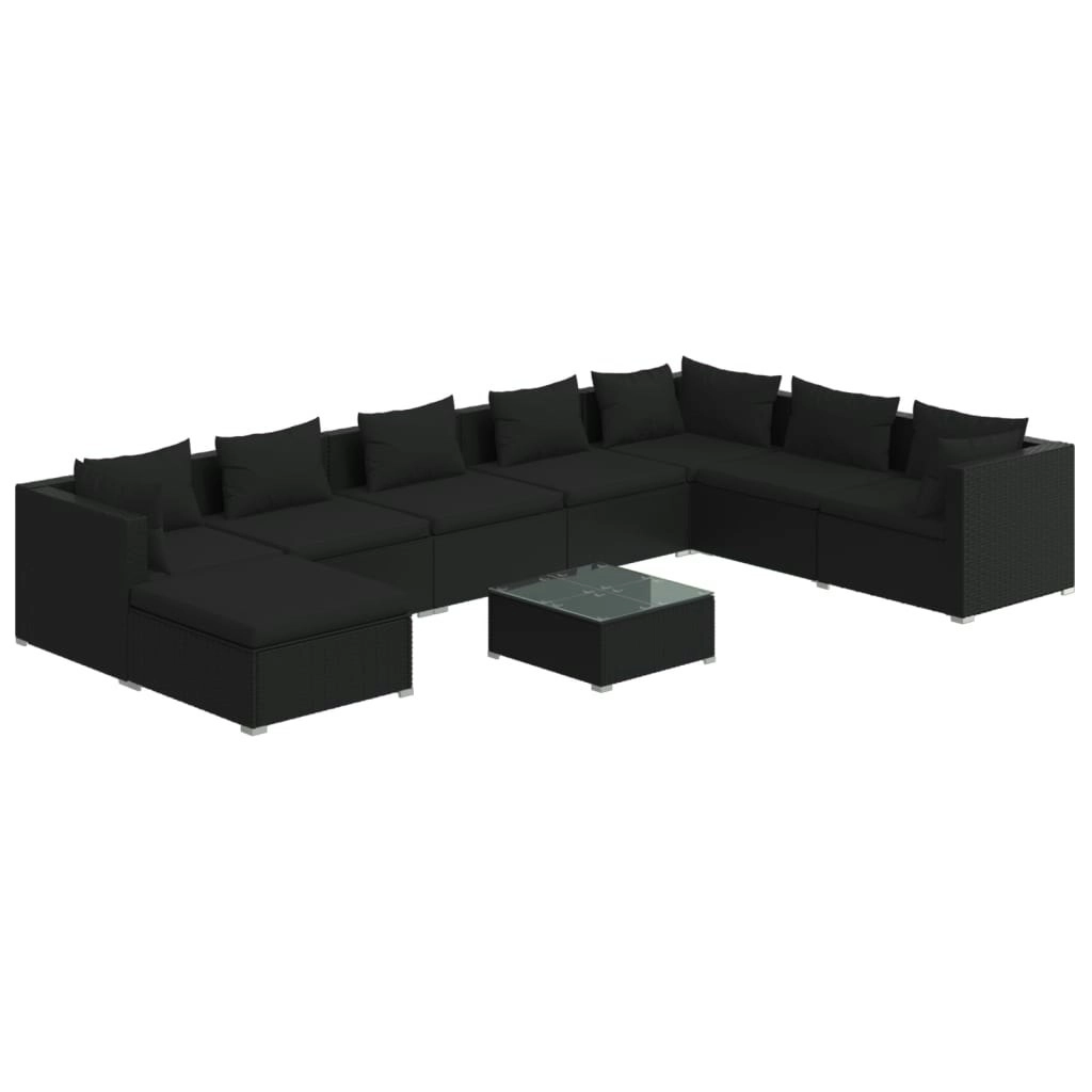 9 Piece Garden Lounge Set with Cushions Poly Rattan Black 3101864