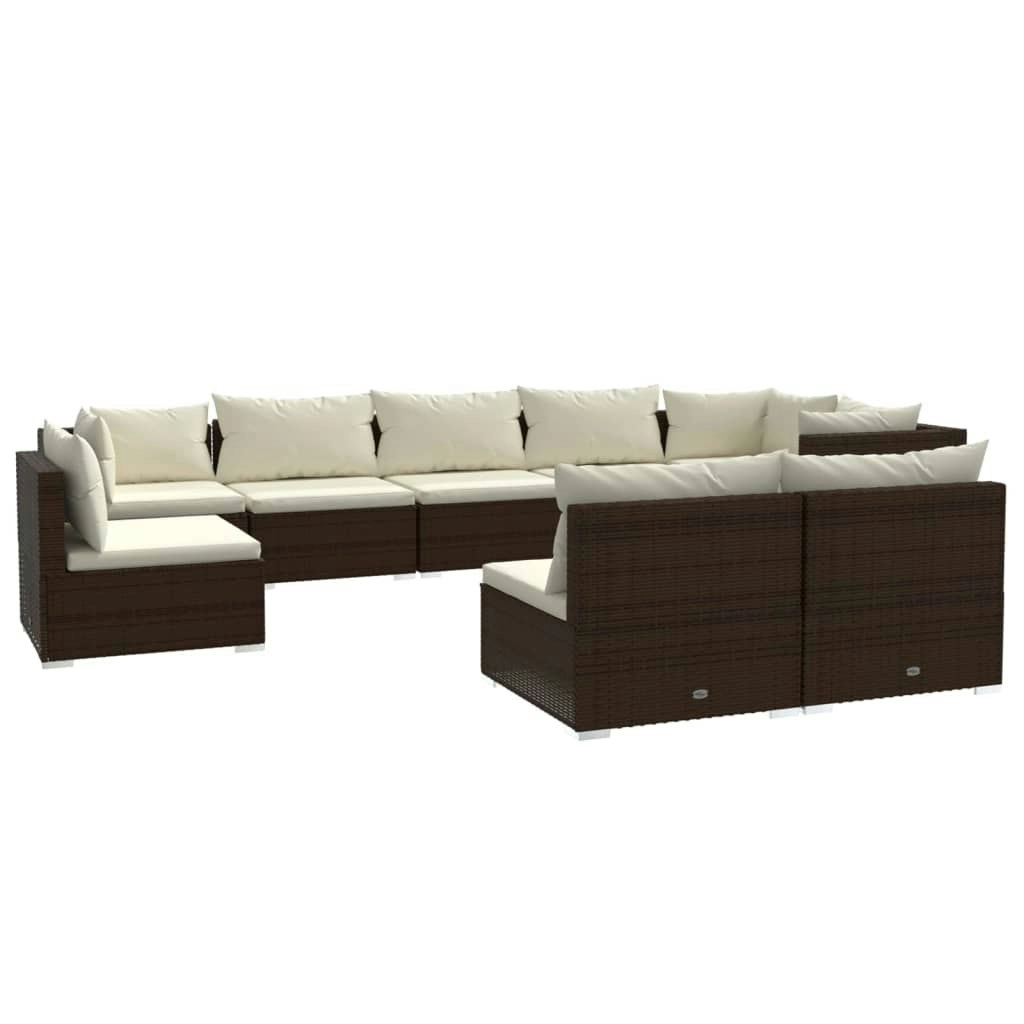 9 Piece Garden Lounge Set with Cushions Poly Rattan Brown 3102562