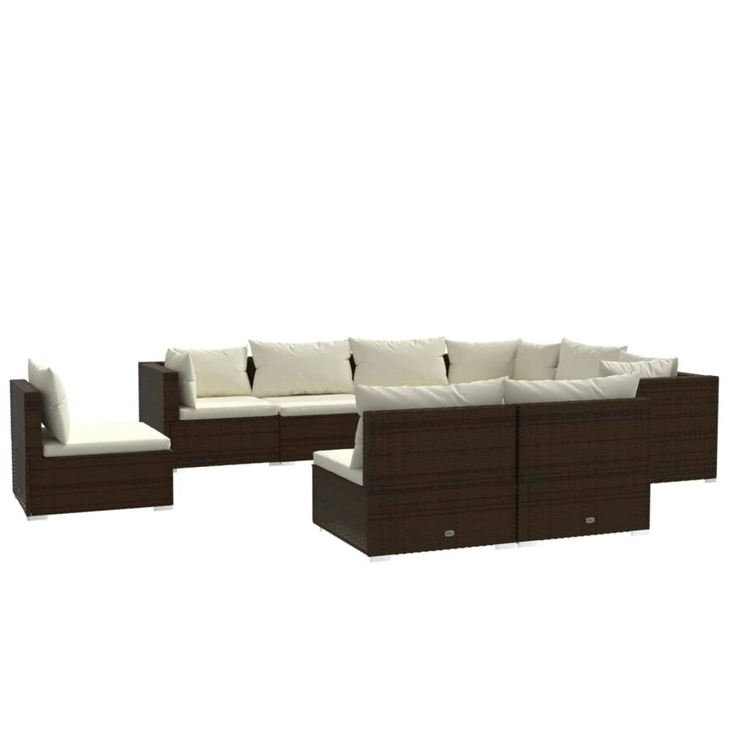 9 Piece Garden Lounge Set with Cushions Poly Rattan Brown 3102578