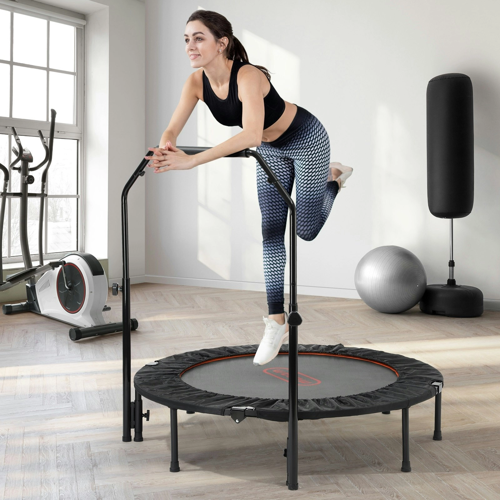 Mazam 48" Trampoline Round Fitness Rebounder Handrail Jumping Exercise Home Gym