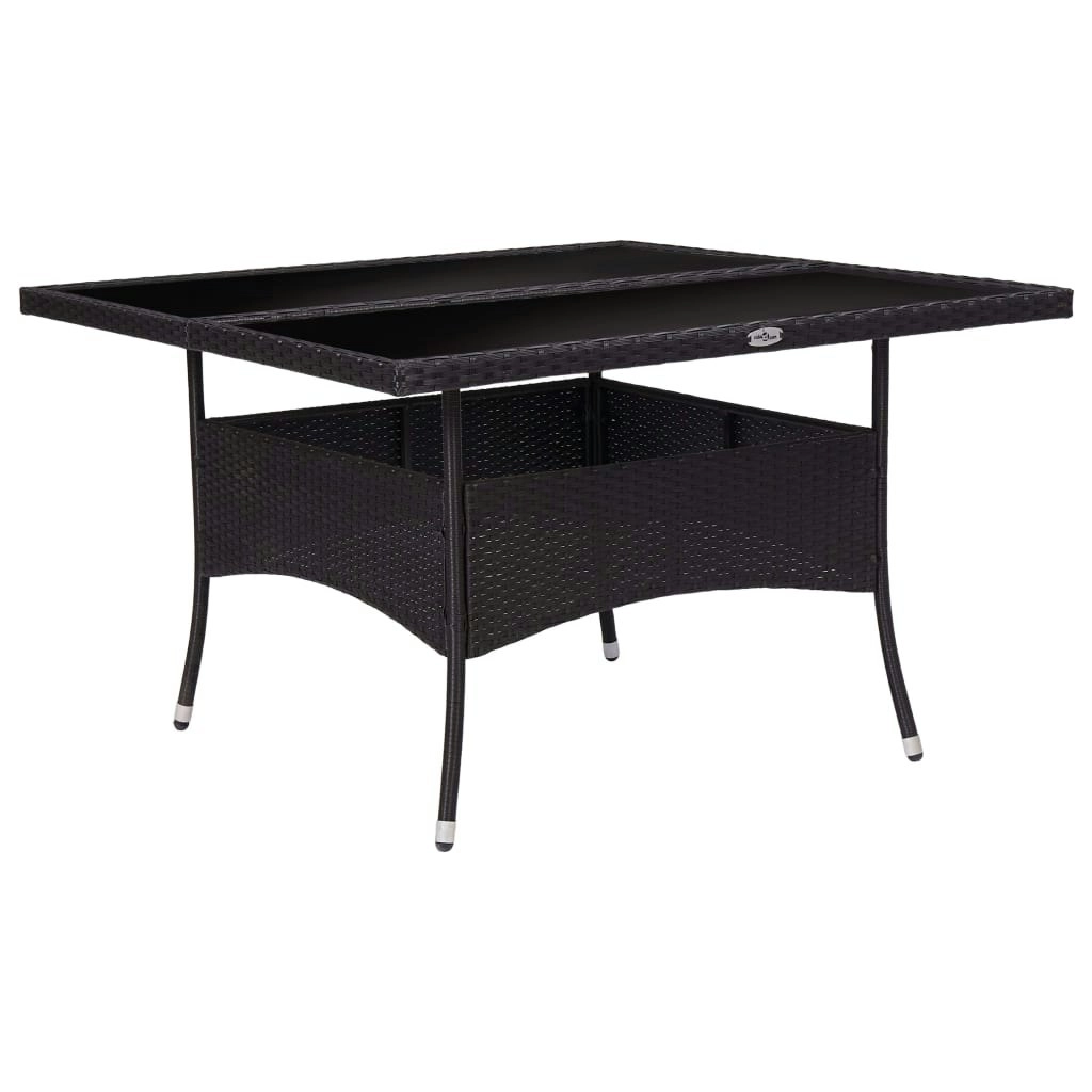 Outdoor Dining Table Black Poly Rattan and Glass 46189