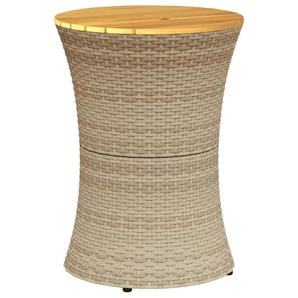 Garden Side Table Drum Shape Beige Poly Rattan and Solid Wood 368298