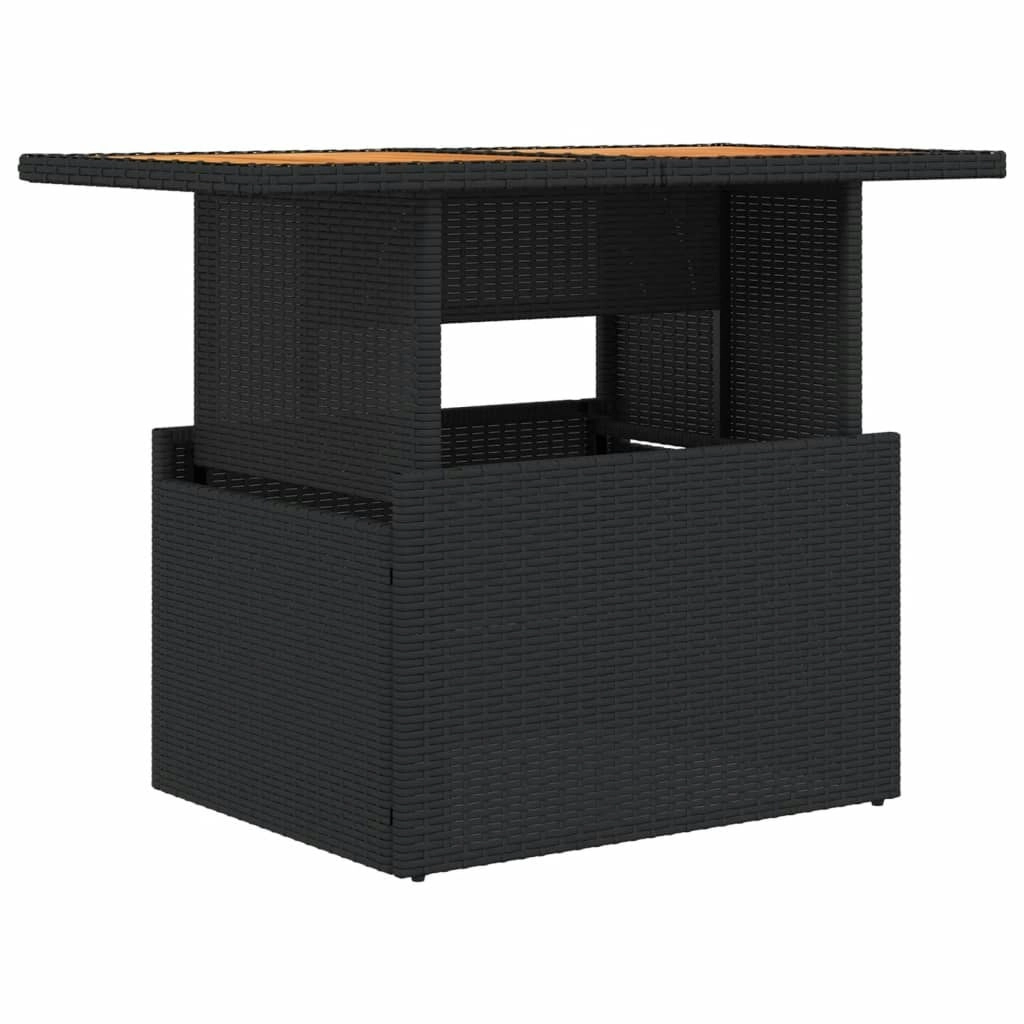 Garden Table Black 100x55x73 cm Poly Rattan and Acacia Wood 365976