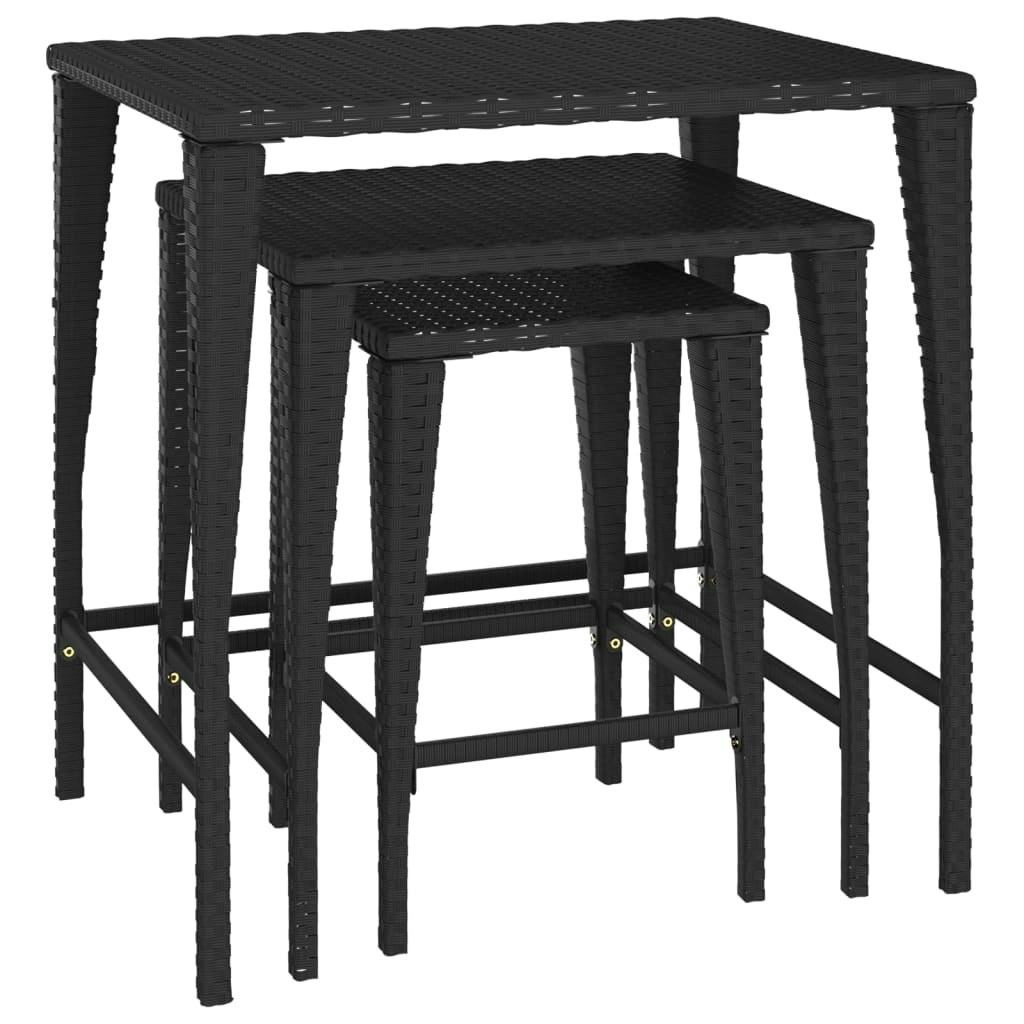 Garden Nesting Tables 3 pcs Black Poly Rattan 3324829