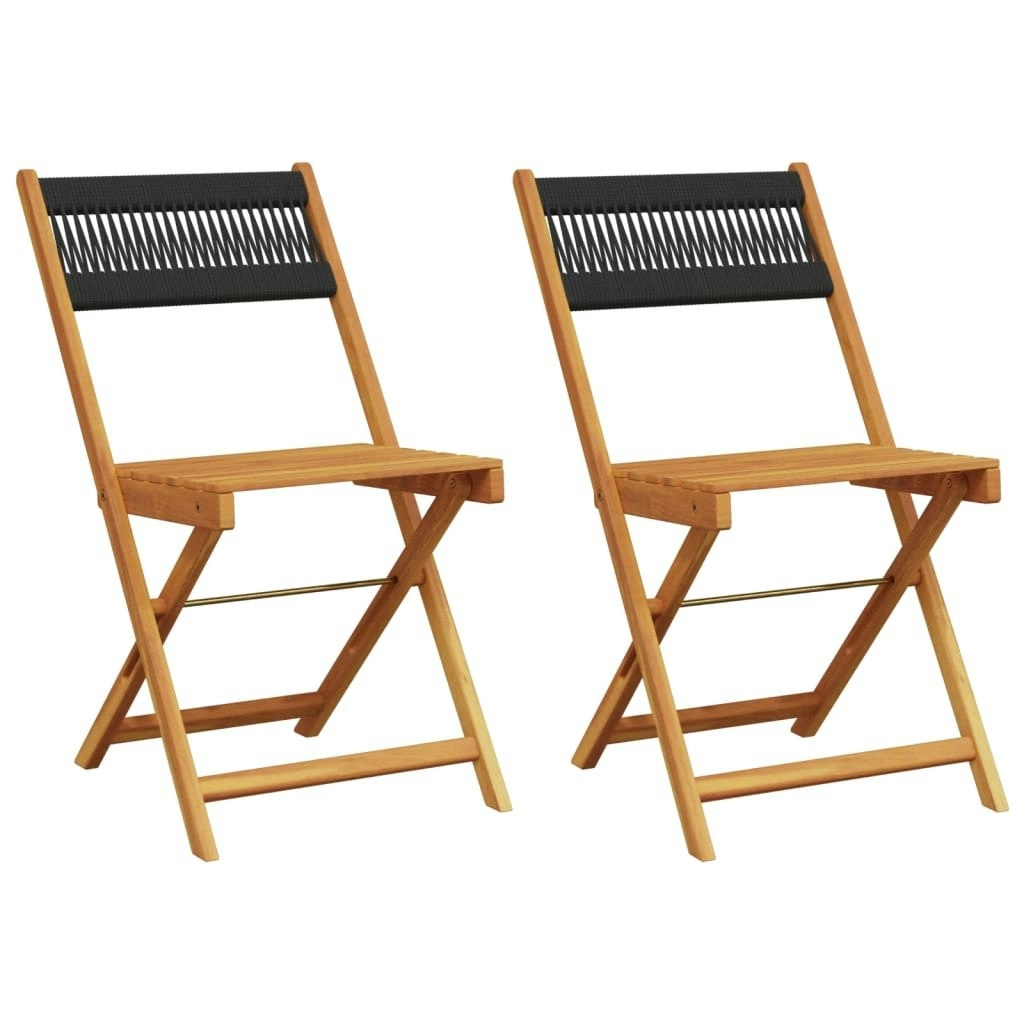 Bistro Chairs 2 pcs Black Solid Wood Acacia and Rope 367678