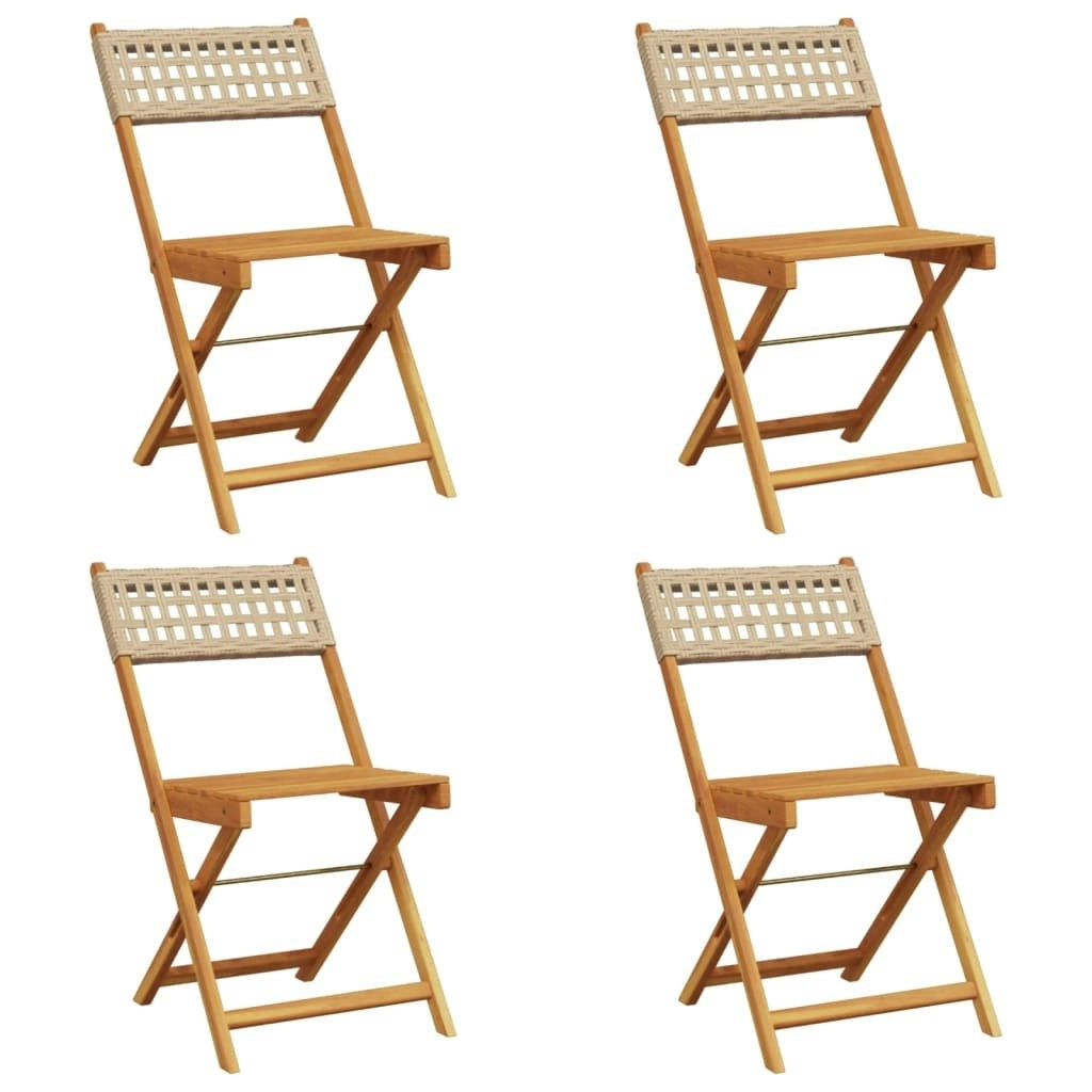 Folding Garden Chairs 4 pcs Beige Poly Rattan and Solid Wood 3214598