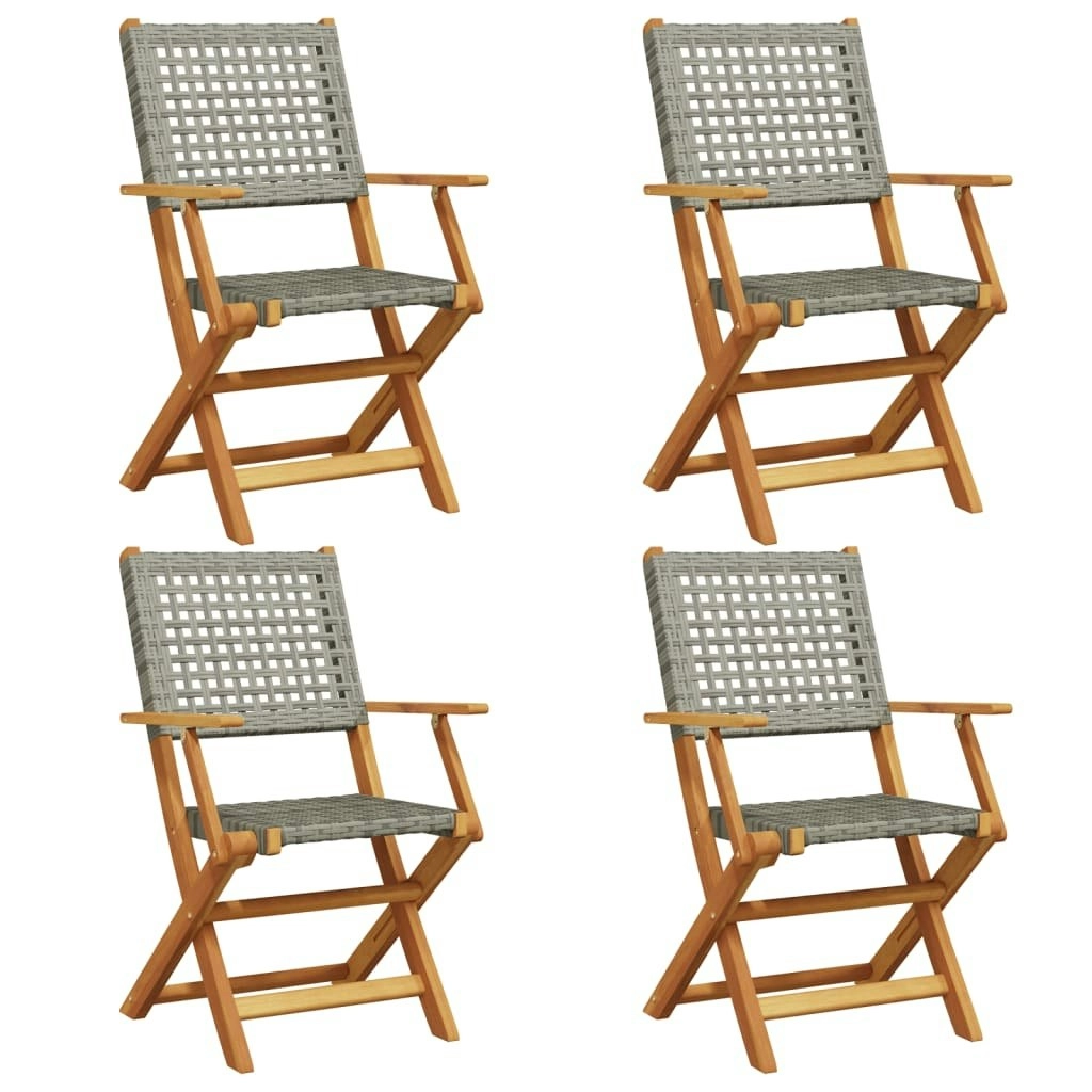 Folding Garden Chairs 4 pcs Grey Poly Rattan and Solid Wood 3214559