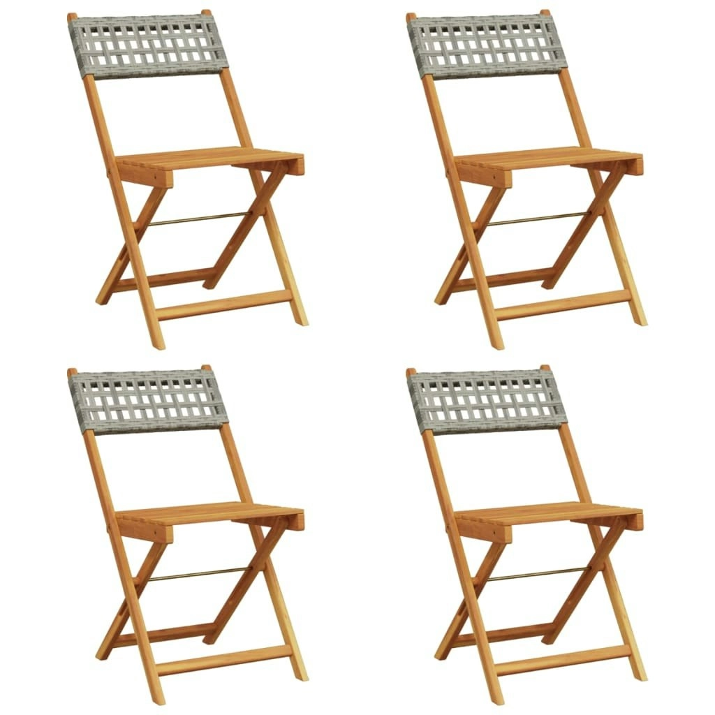 Folding Garden Chairs 4 pcs Grey Poly Rattan and Solid Wood 3214595