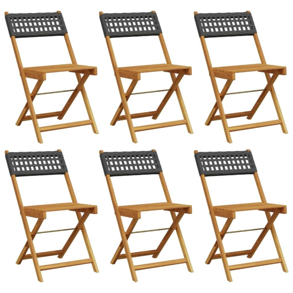 Folding Garden Chairs 6 pcs Black Poly Rattan and Solid Wood 3214593