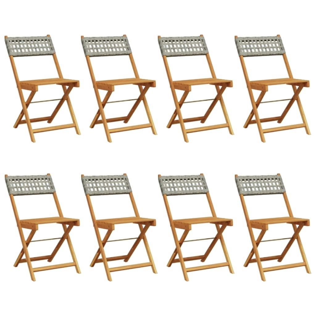 Folding Garden Chairs 8 pcs Grey Poly Rattan and Solid Wood 3214597