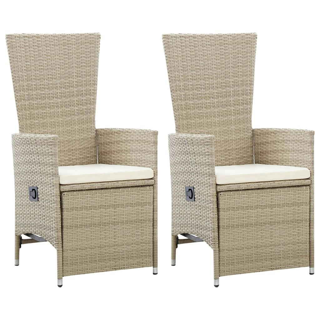 Reclining Garden Chairs 2 pcs with Cushions Poly Rattan Beige 46046