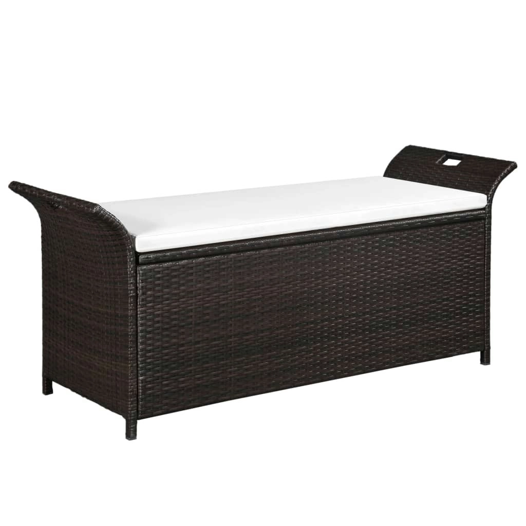 Storage Bench with Cushion 138 cm Poly Rattan Brown 44182