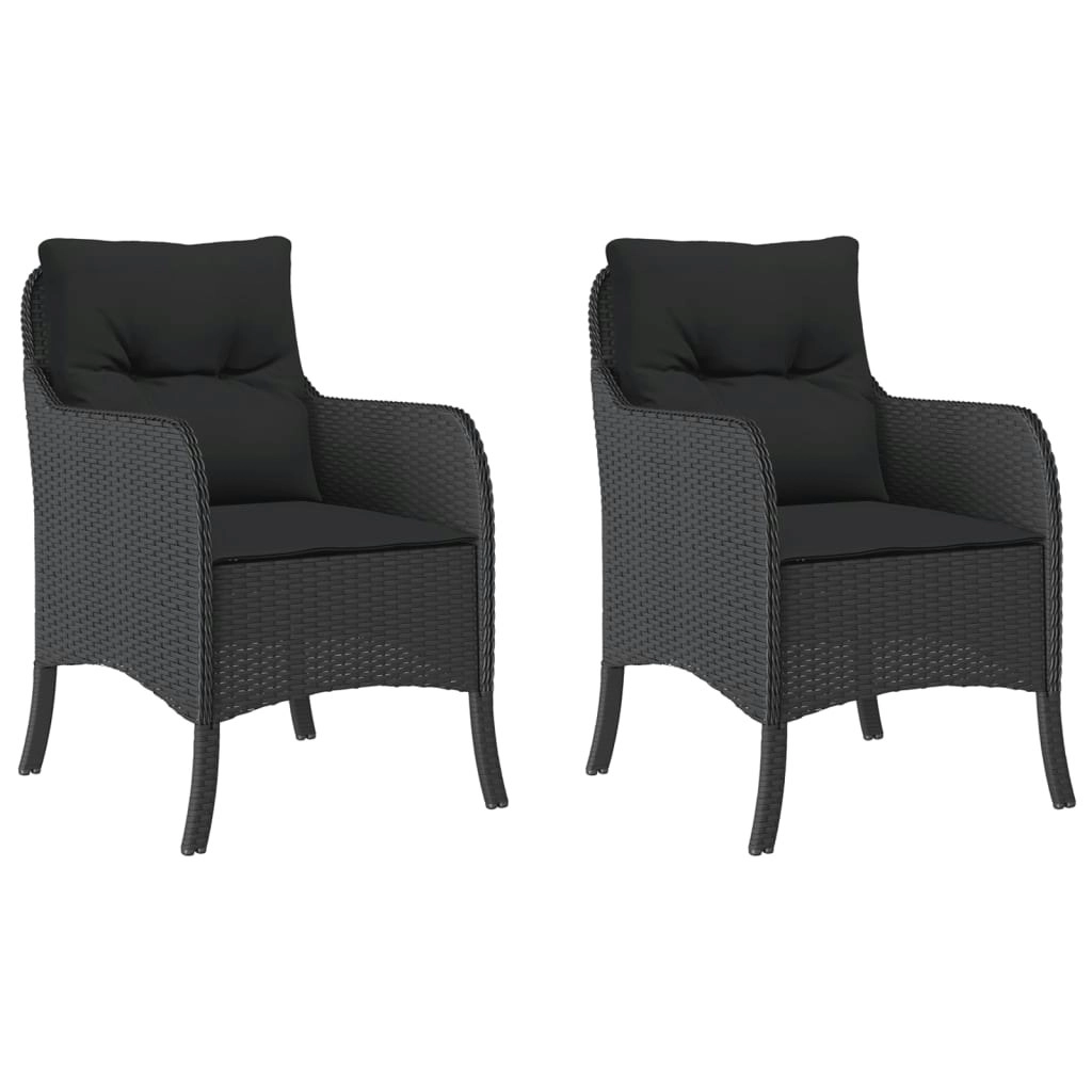 Garden Chairs with Cushions 2 pcs Black Poly Rattan 365145