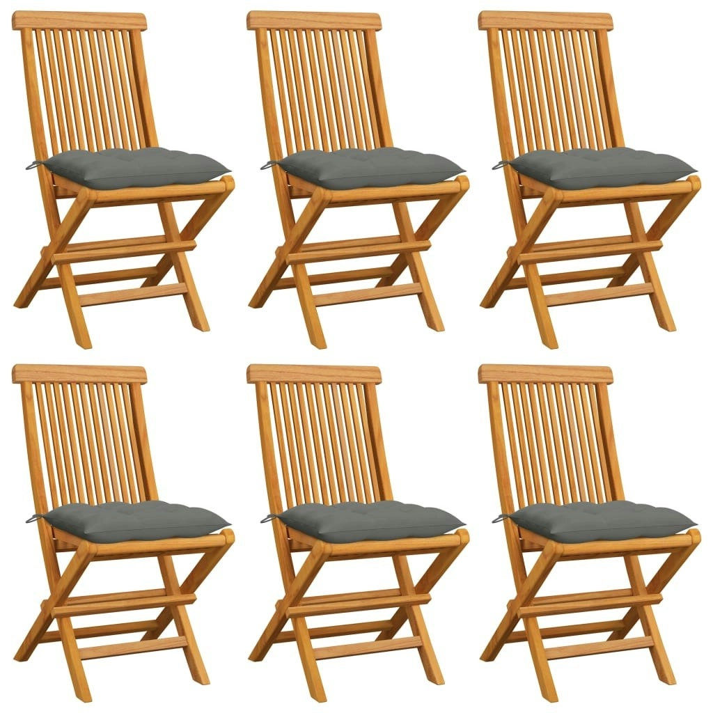 Garden Chairs with Grey Cushions 6 pcs Solid Teak Wood 3065606