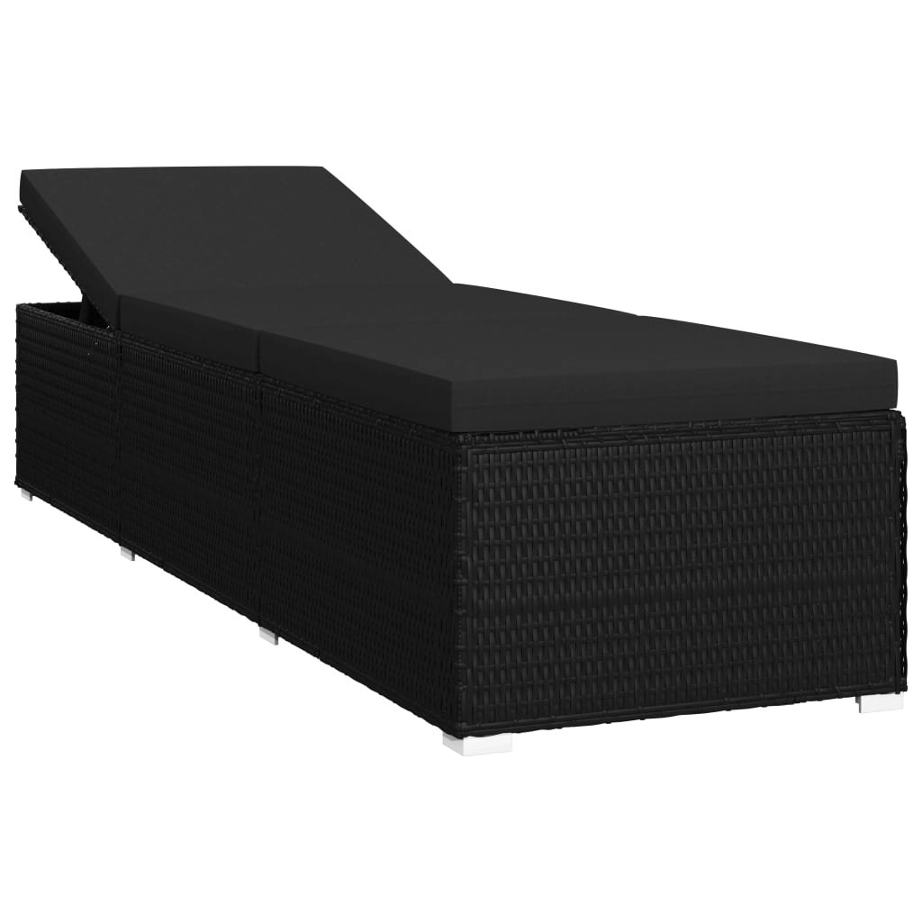 Sun Lounger with Cushion Poly Rattan Black 46221