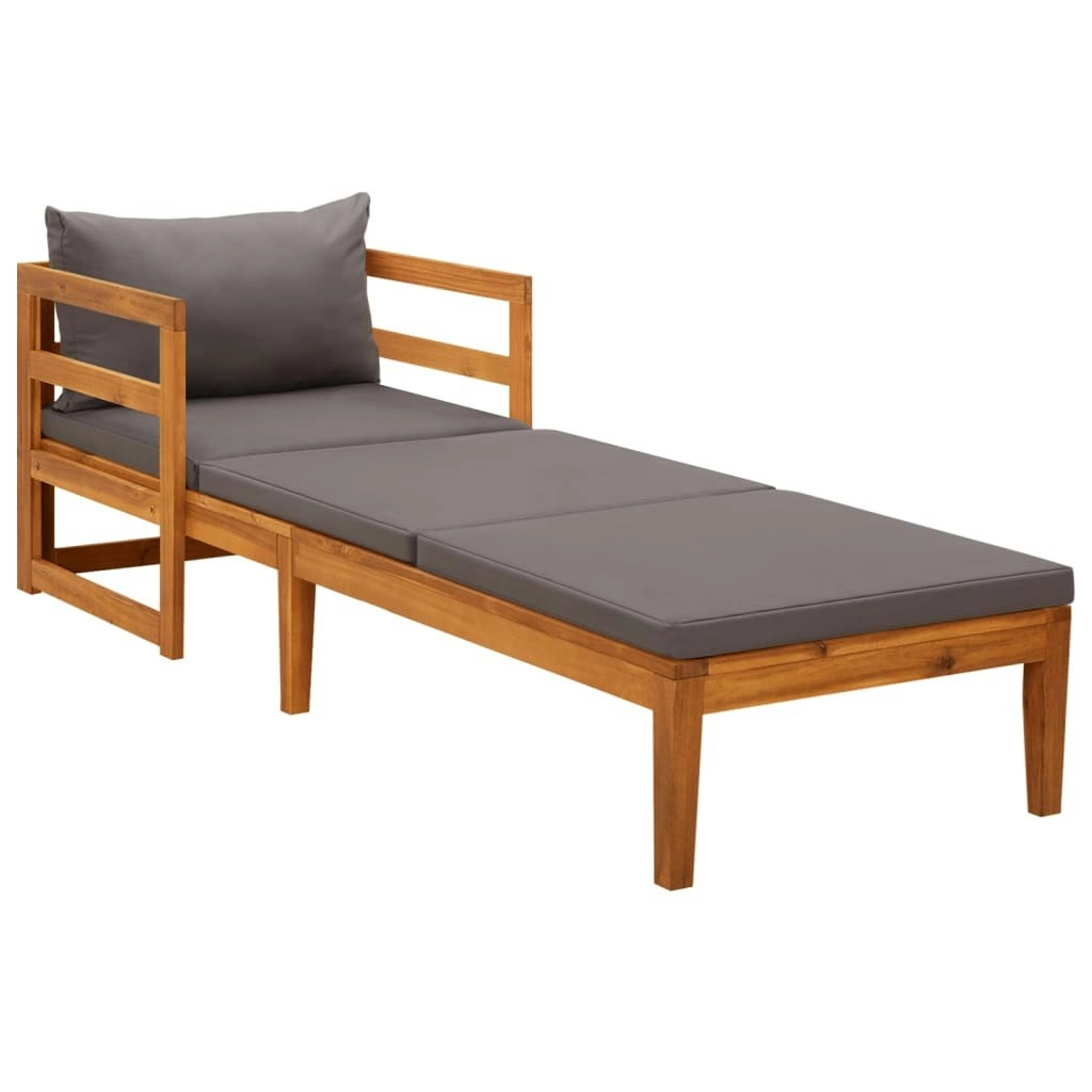 Sun Lounger with Dark Grey Cushions Solid Acacia Wood 316317