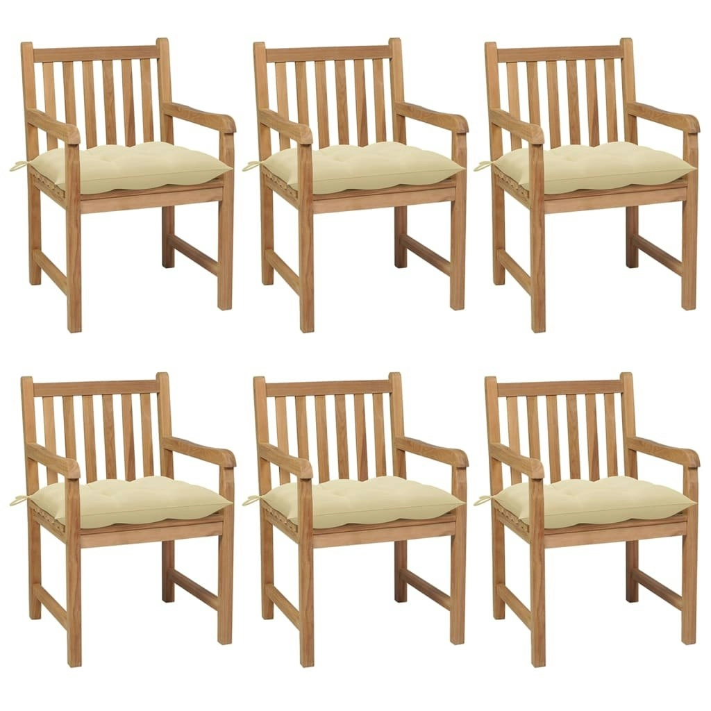 Garden Chairs 6 pcs with Cream White Cushions Solid Teak Wood 3073048