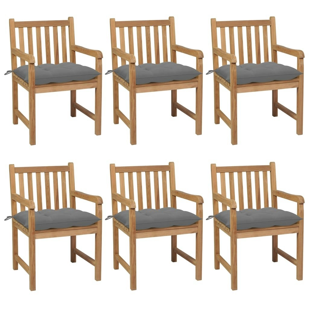 Garden Chairs 6 pcs with Grey Cushions Solid Teak Wood 3073047