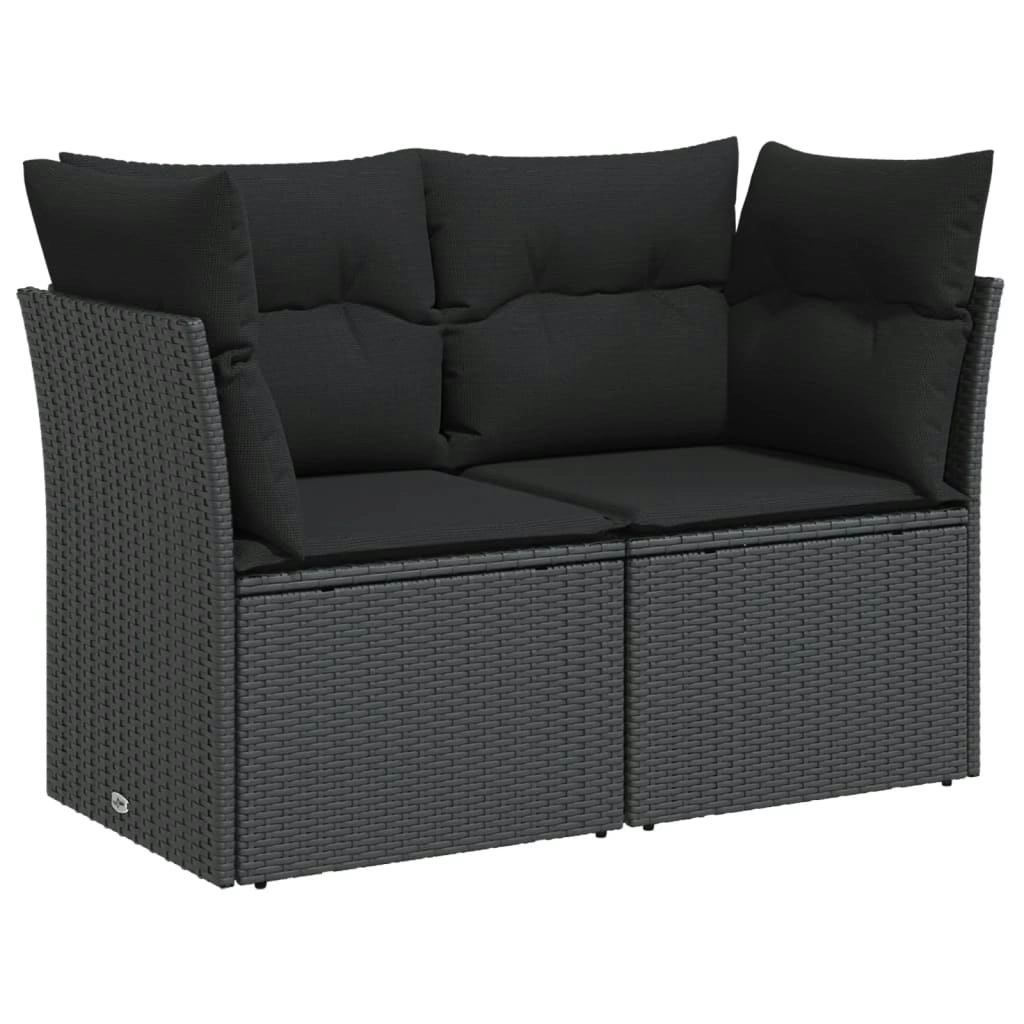 Garden Sofa with Cushions 2-Seater Black Poly Rattan 365986