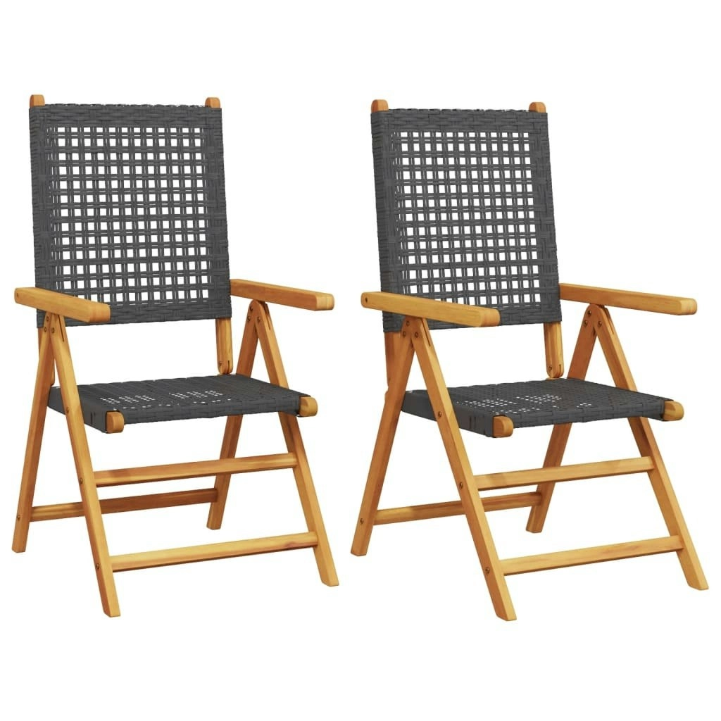 Garden Chairs 2 pcs Black Solid Wood Acacia and Poly Rattan 367651