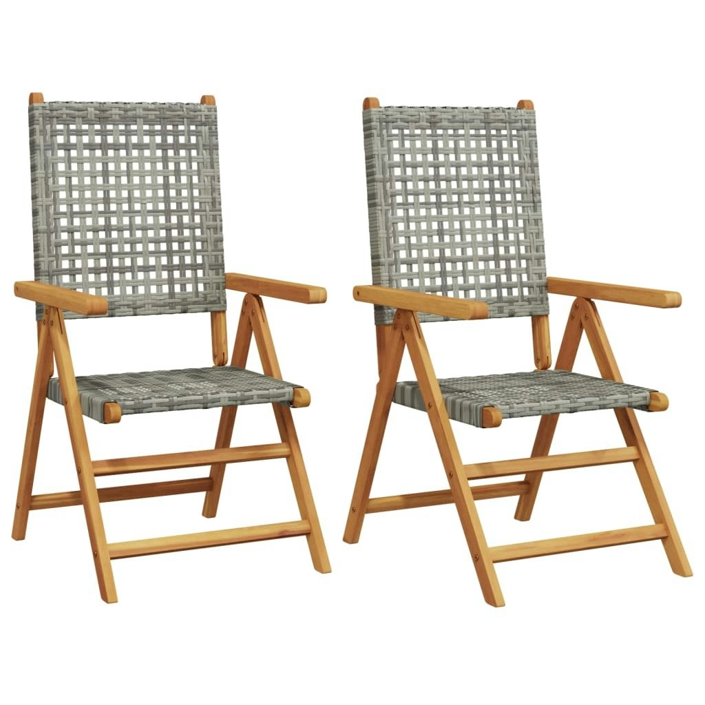 Garden Chairs 2 pcs Grey Solid Wood Acacia and Poly Rattan 367652