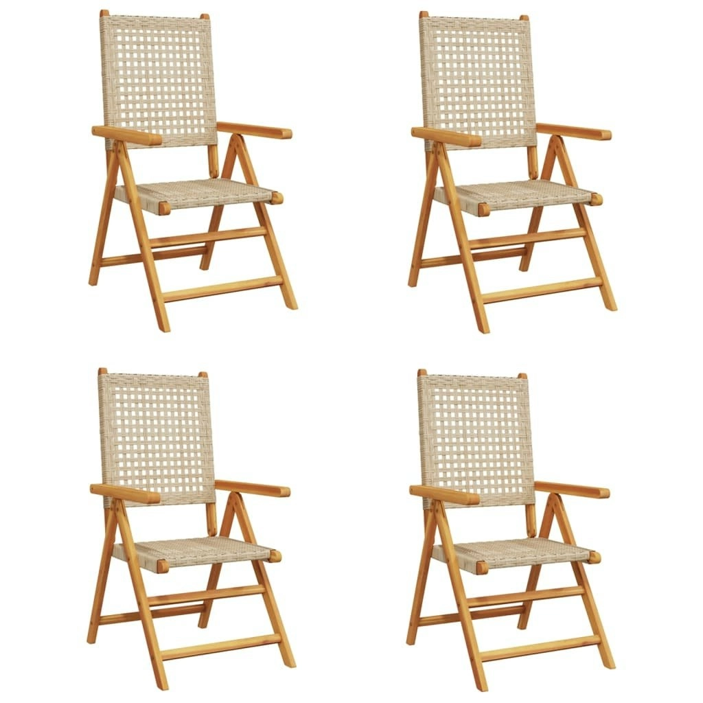 Reclining Garden Chairs 4 pcs Beige Poly Rattan and Solid Wood 3214526