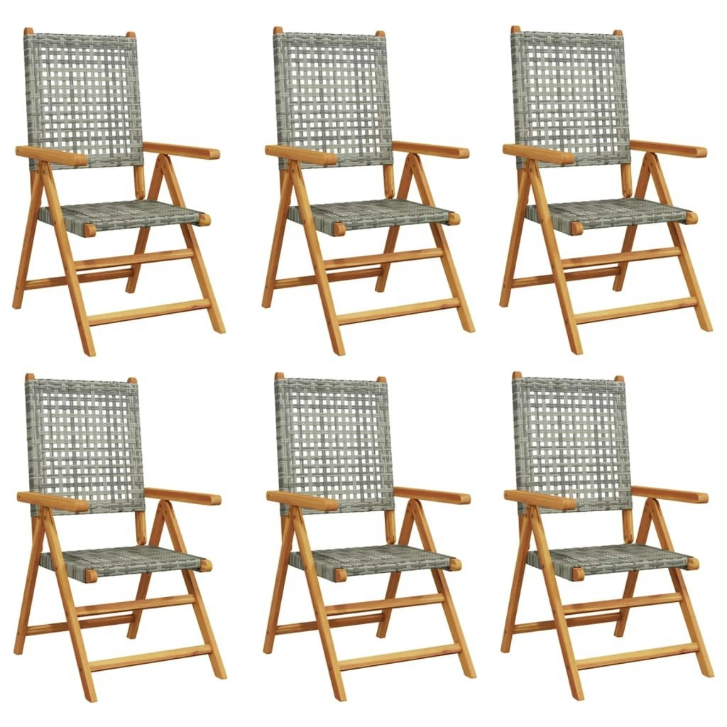 Reclining Garden Chairs 6 pcs Grey Poly Rattan and Solid Wood 3214524