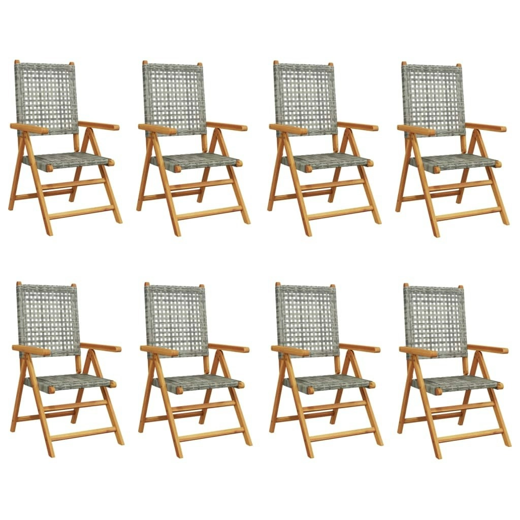 Reclining Garden Chairs 8 pcs Grey Poly Rattan and Solid Wood 3214525